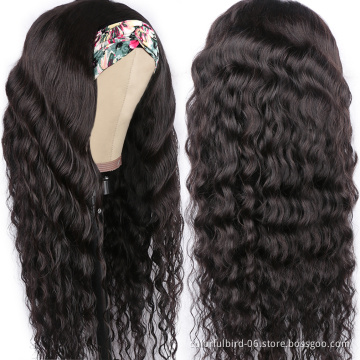 HLN Long loose deep wave Human Hair Half Wig With Scarf Headband Hair Cuticle Aligned Headband Wig